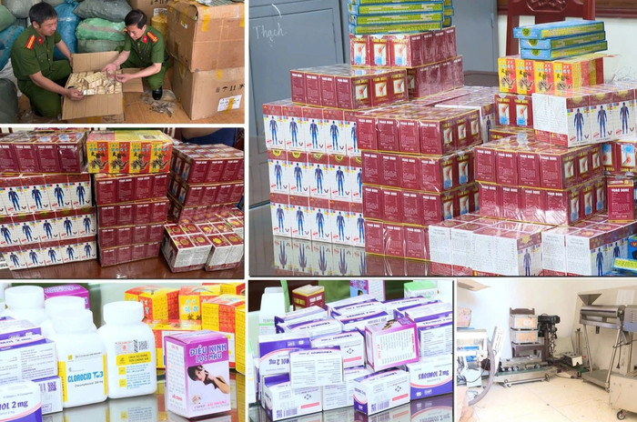 Nhiều lô thuốc giả được công an phát hiện tại địa điểm sản xuất, cất giấu hàng hoá của các đối tượng. Ảnh: Công an Thanh Hoá